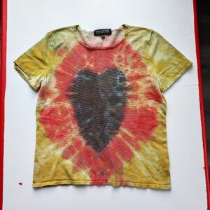 Jones New York T-shirt women's size M yellow red black tie dye platinum collecti